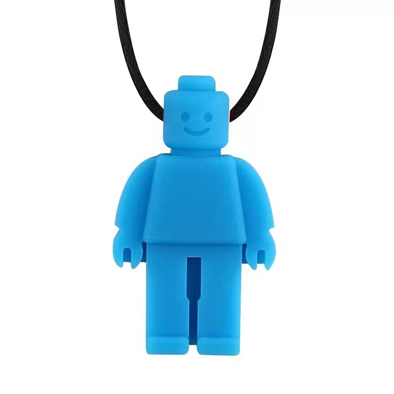 Blue Lego Man Silicone Fidget Necklace