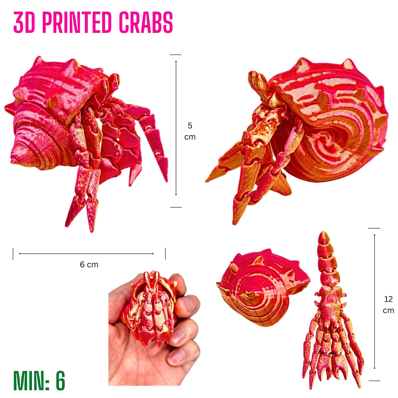 3D Printed Hermit Crab - Orange Red