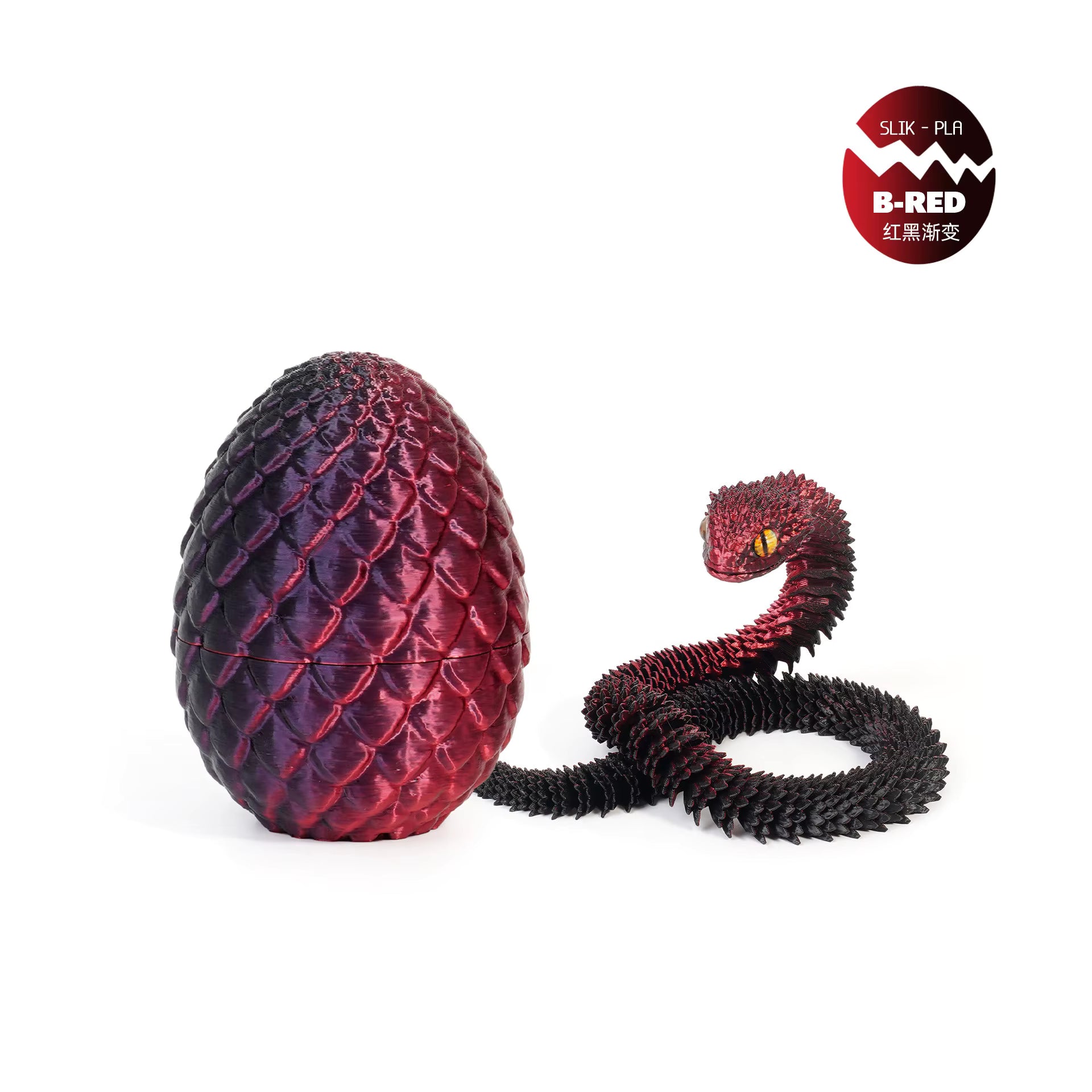 3D Printed Snake in Egg - Red Black