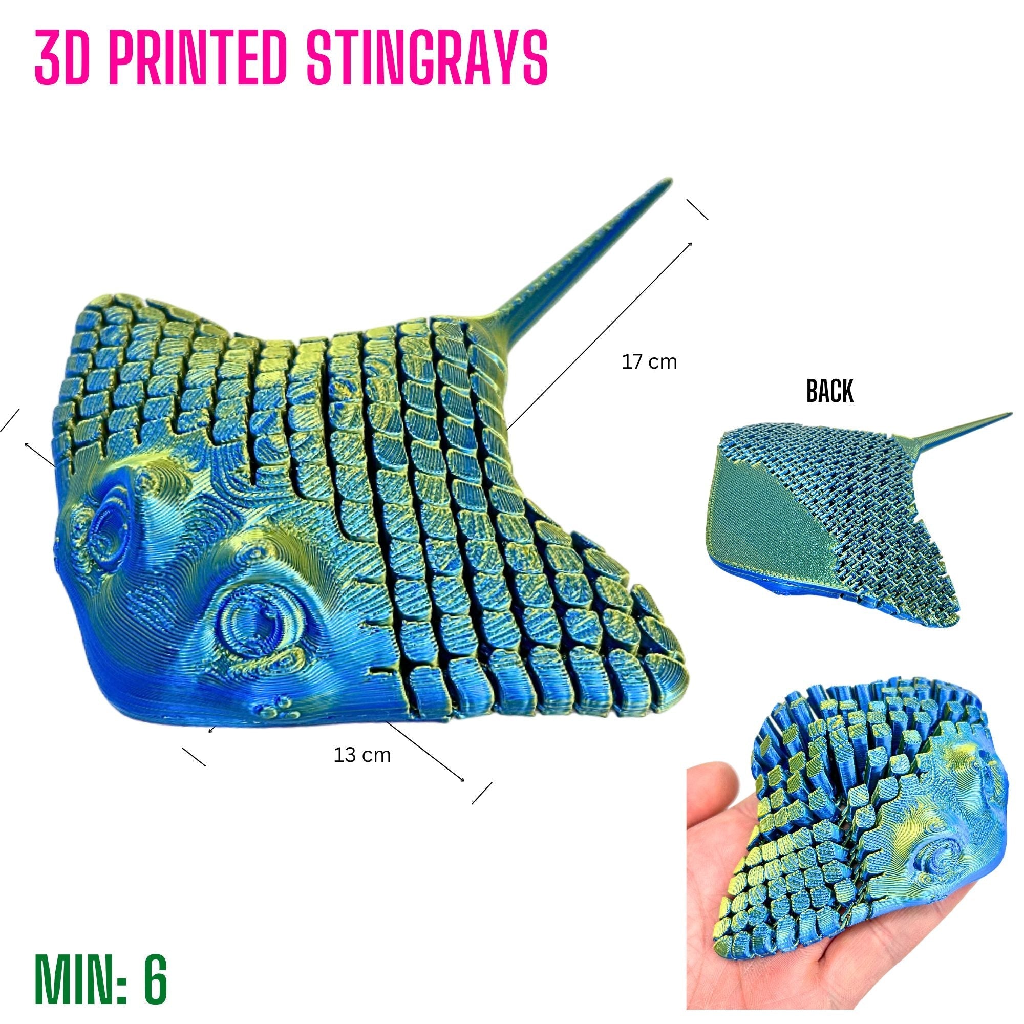 3D Printed Stingray - Blue Green - Mooroolbark Wool