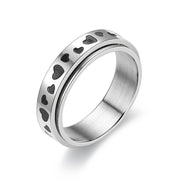 Anxiety Ring Fidget - Silver Black Hearts - Mooroolbark Wool