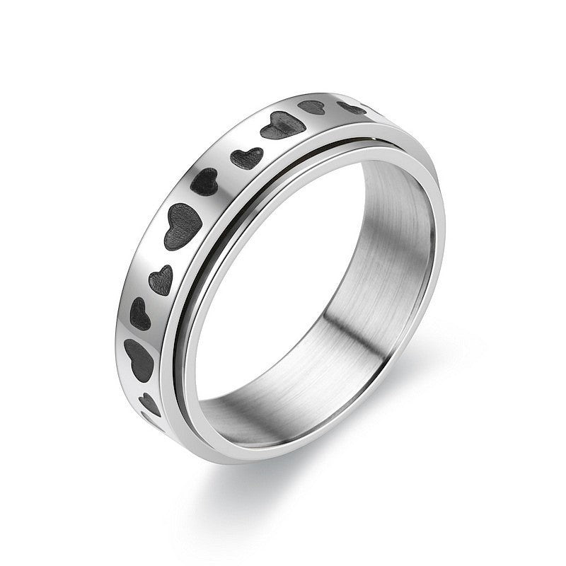 Anxiety Ring Fidget - Silver Black Hearts - Mooroolbark Wool