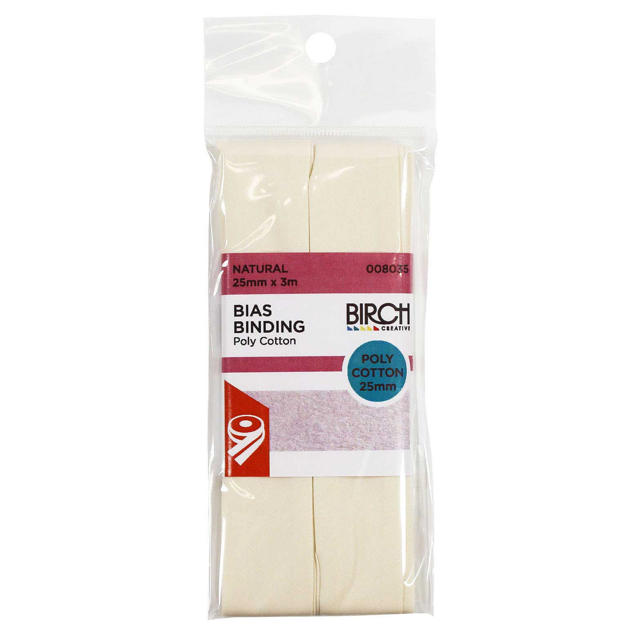 Birch Bias Binding 25mm x 3m - Natural 008035