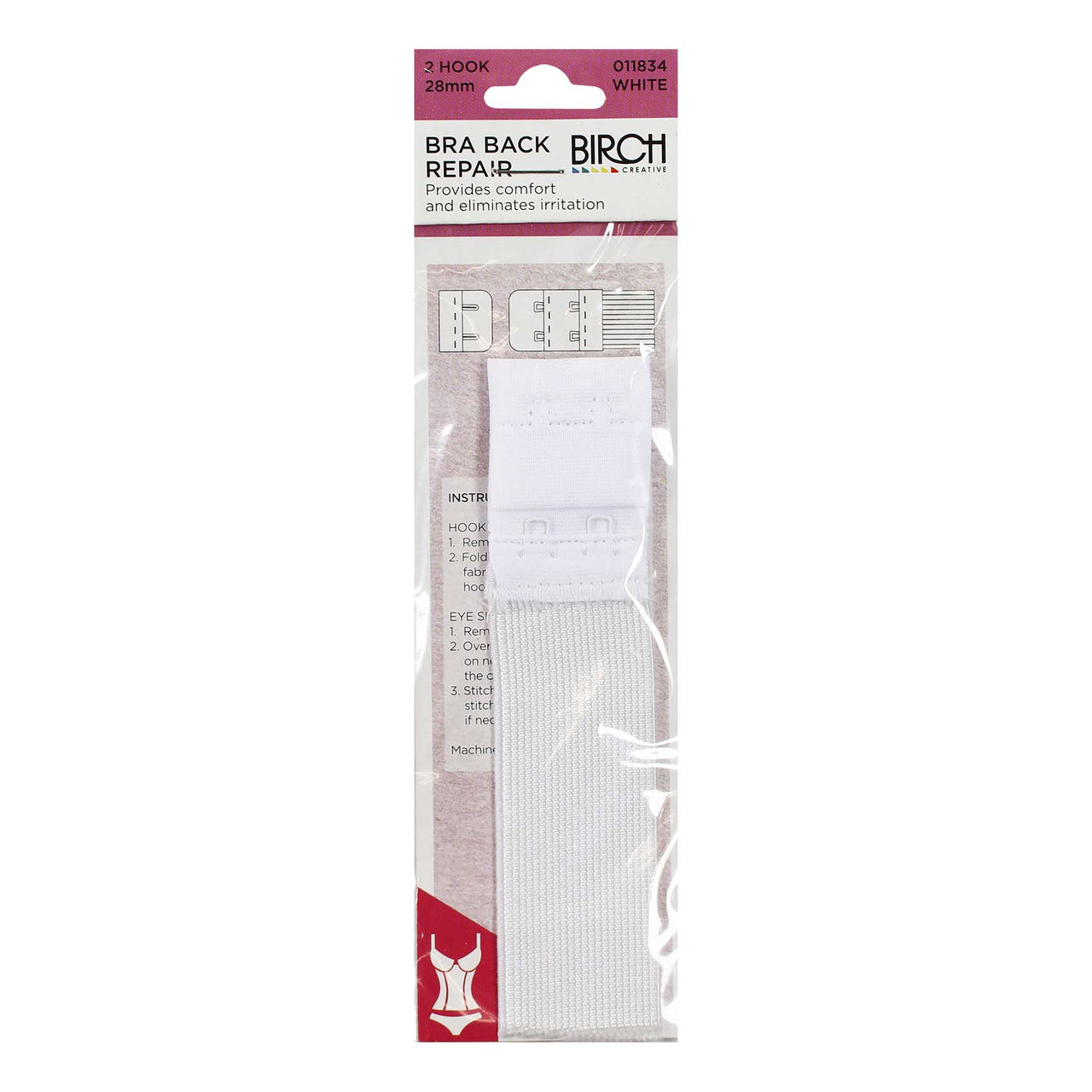 Birch Bra Back Repair 2 Hook 28mm White- 011834