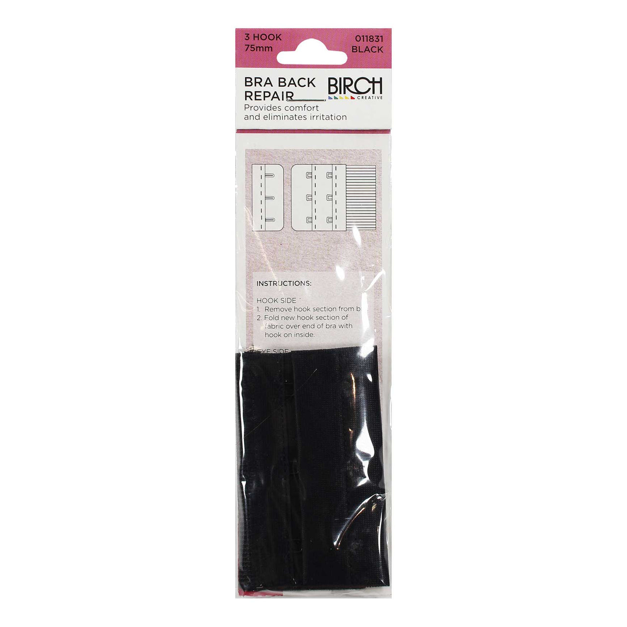 Birch Bra Back Repair 3 Hook 75mm Black - 011831