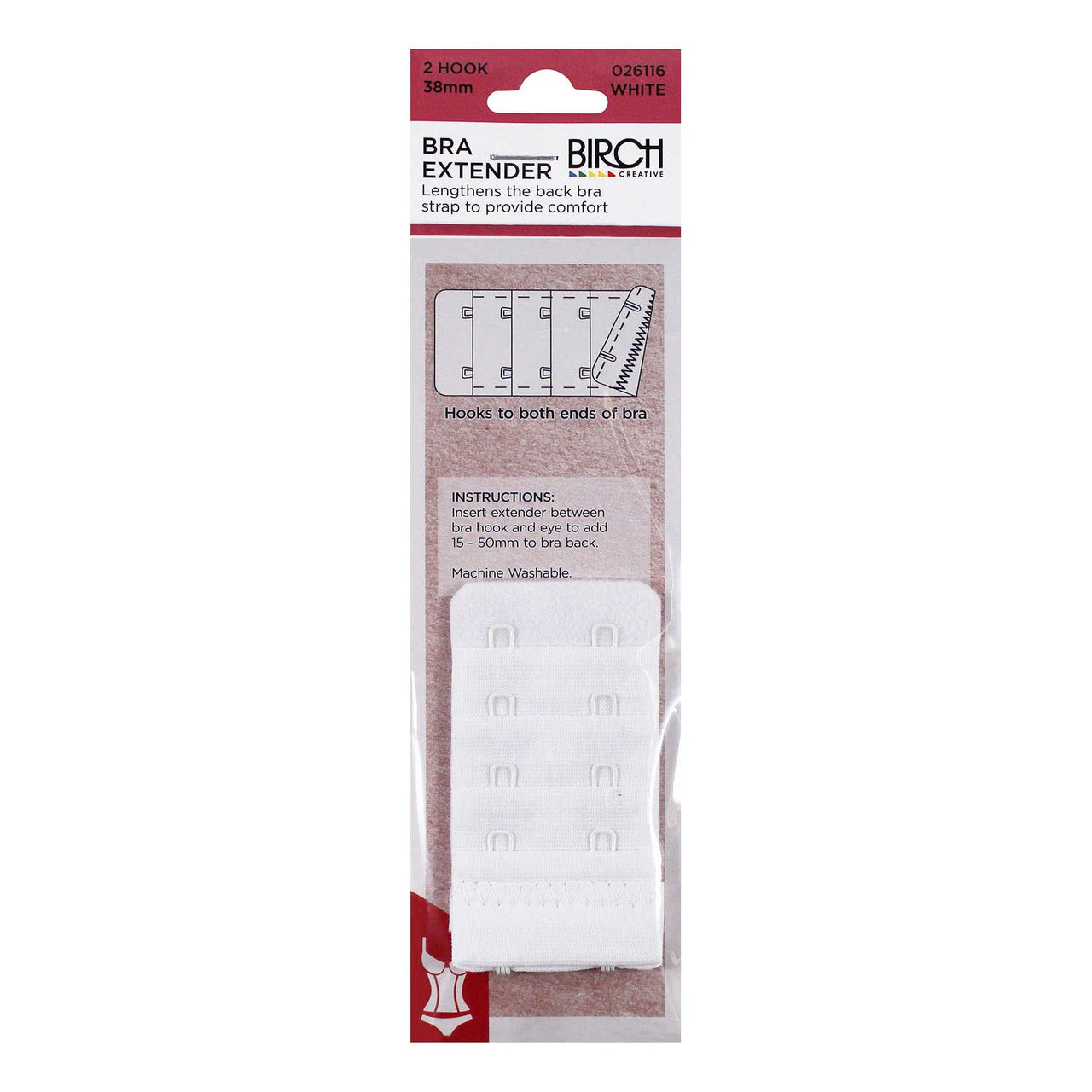 Birch Bra Extender 2 Hook 38mm White - 026116