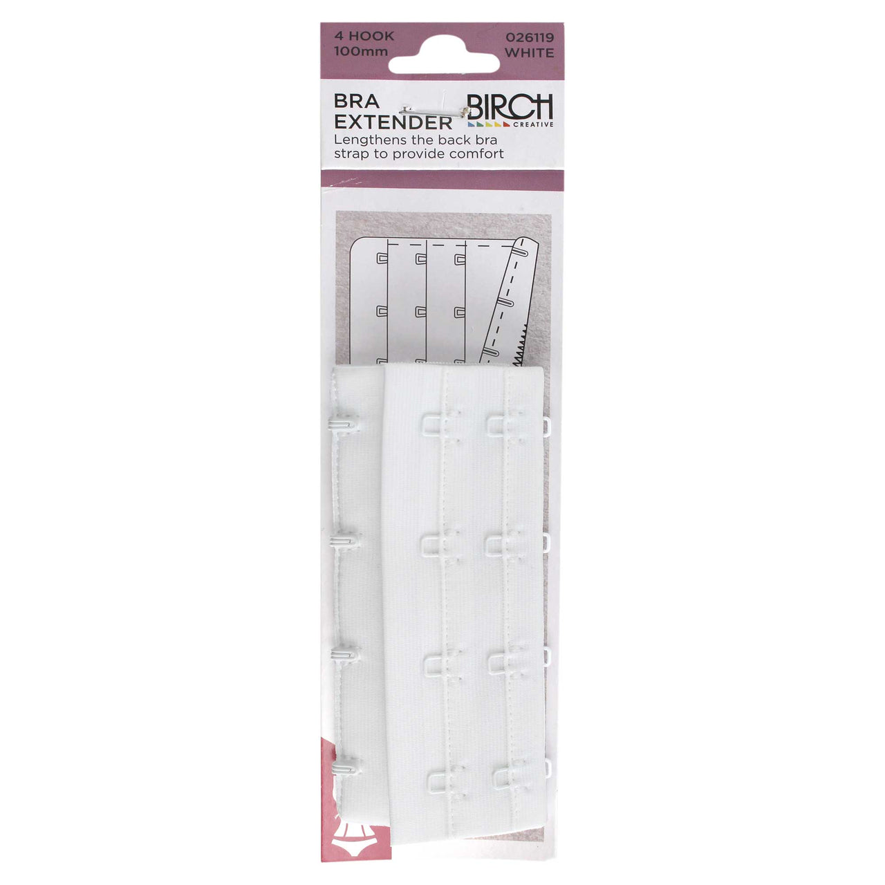 Birch Bra Extender 4 Hook 100mm White - 026119