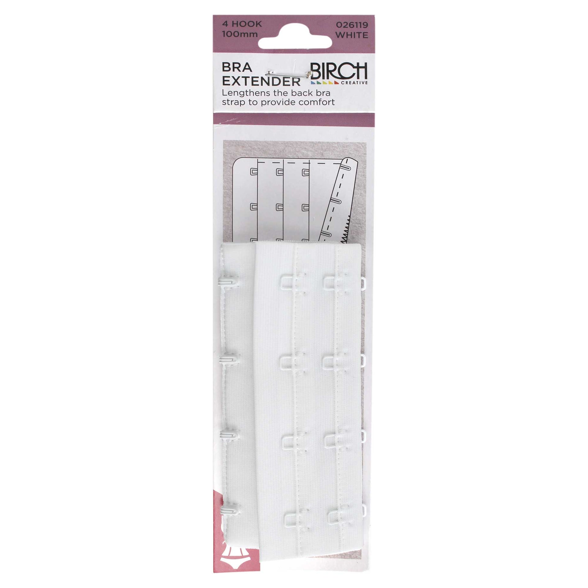 Birch Bra Extender 4 Hook 100mm White - 026119