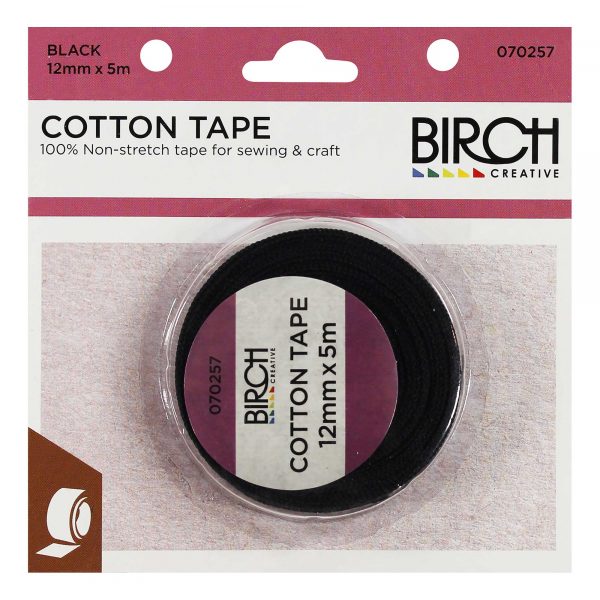 Birch Cotton Tape Black 12mm 070257