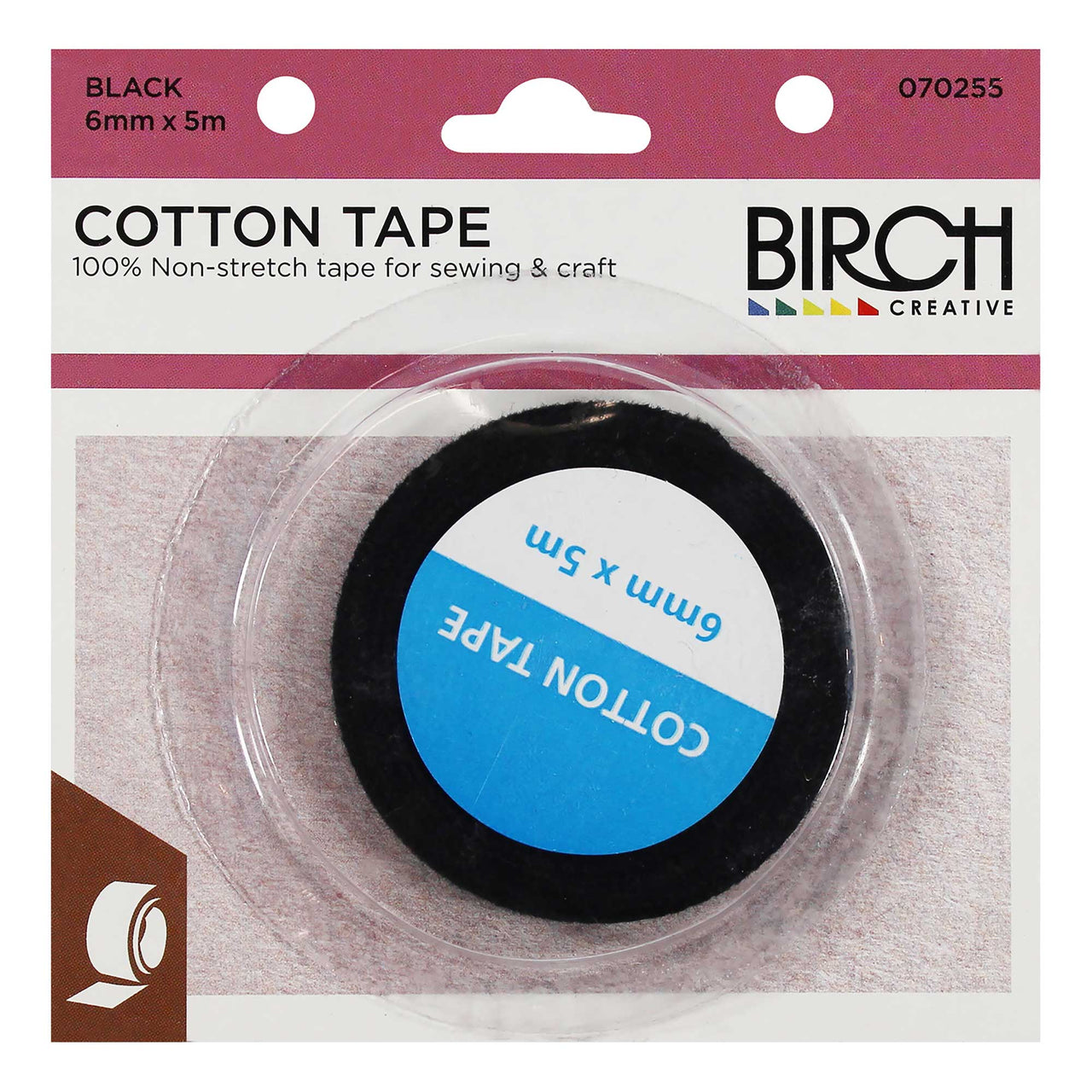 Birch Cotton Tape Black 6mm 070255