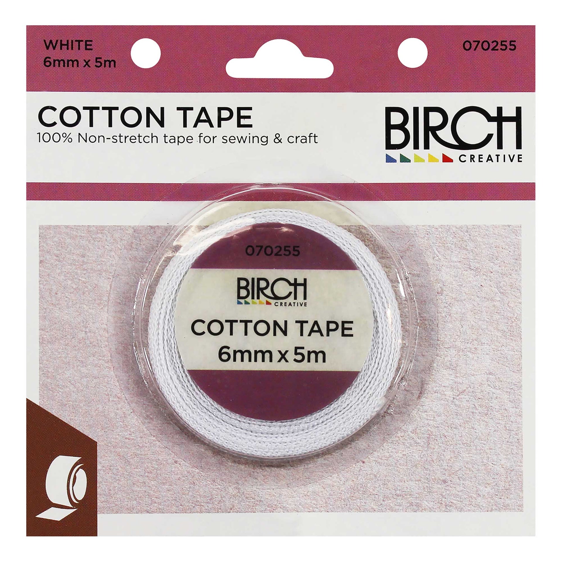 Birch Cotton Tape White 6mm 070255
