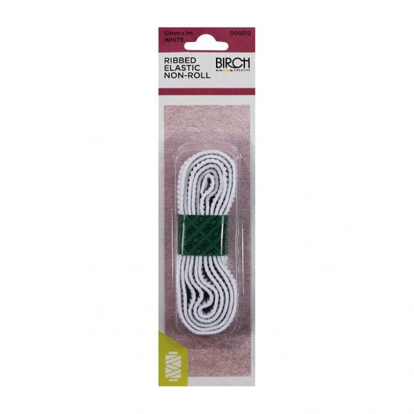 Birch Ribbed Elastic Non-Roll White 12mm x 1m - 009212