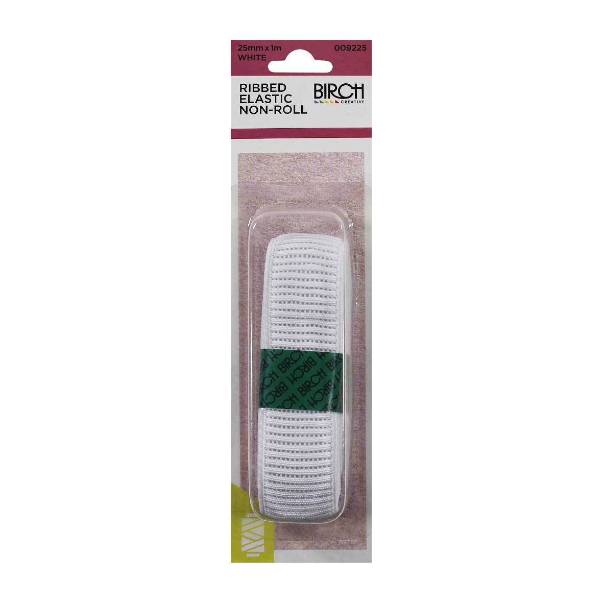 Birch Ribbed Elastic Non-Roll White 25mm x 1m - 009225