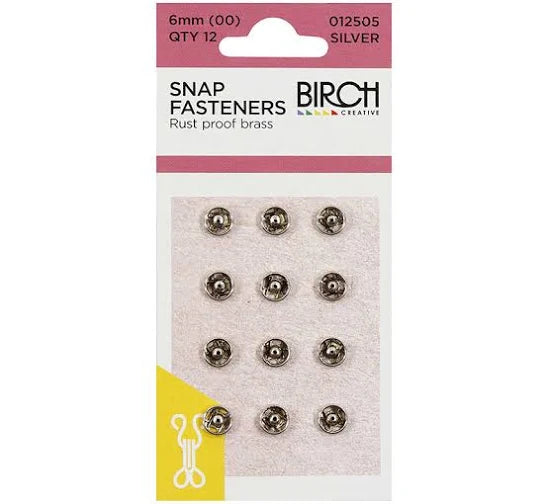 Birch Snap Fasteners Silver 6mm