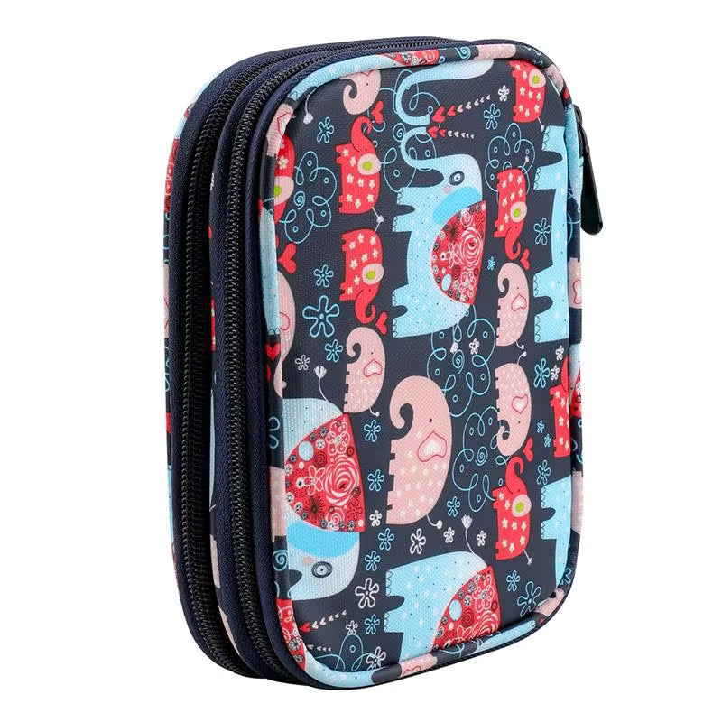 Compact Double Zip Crochet Hook Case - Elephants