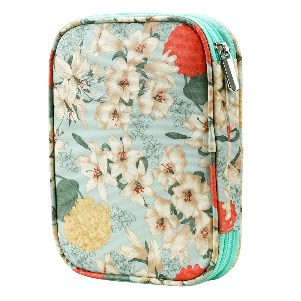 Double Zip Crochet Hook Case - Mint Floral