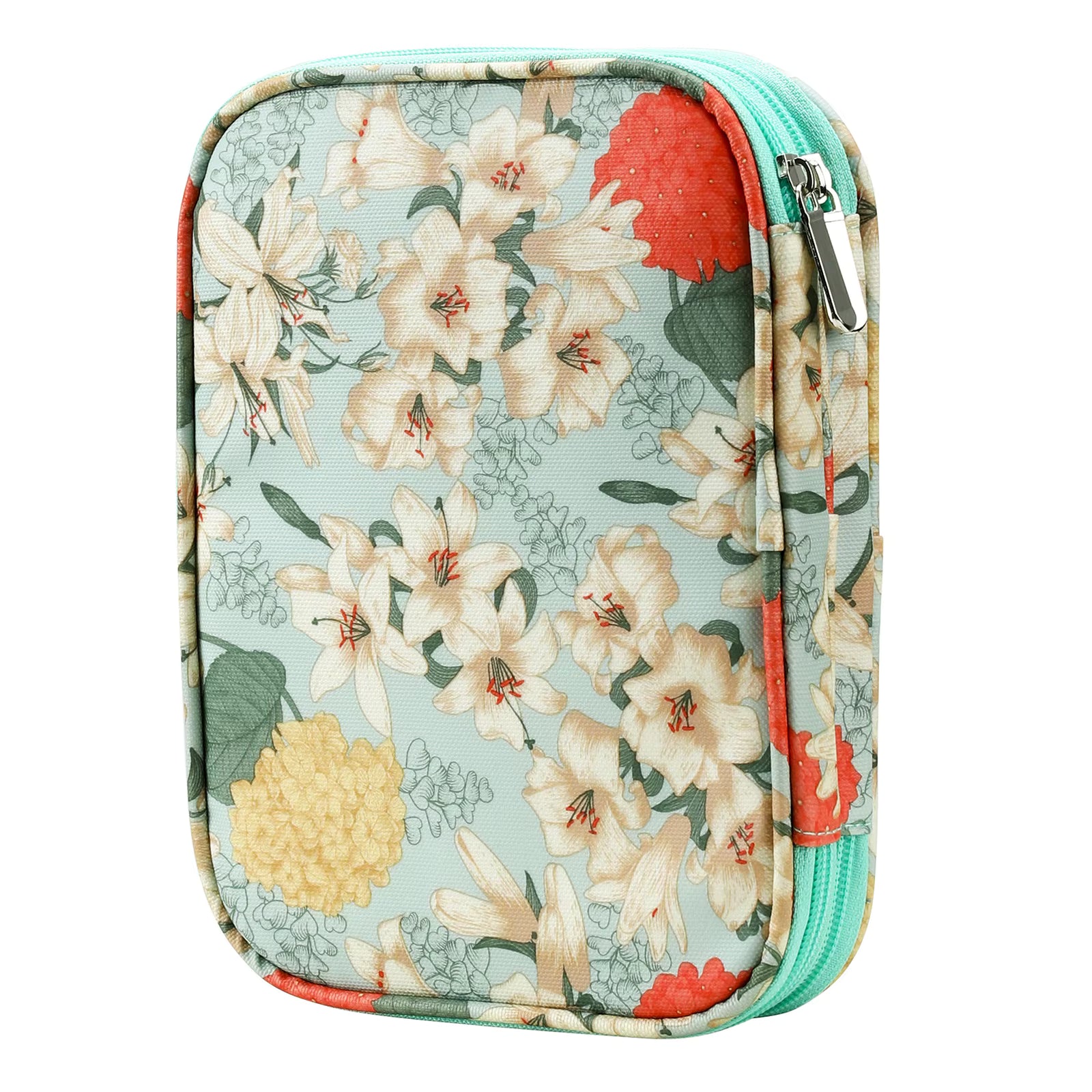 Double Zip Crochet Hook Case - Mint Floral