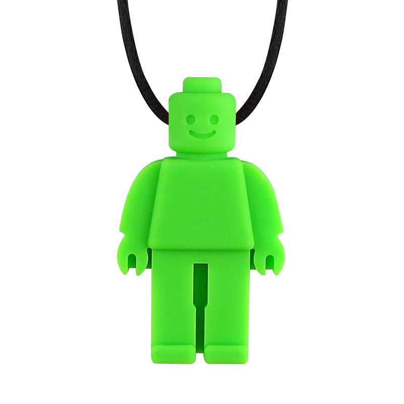 Green Lego Man Silicone Fidget Necklace