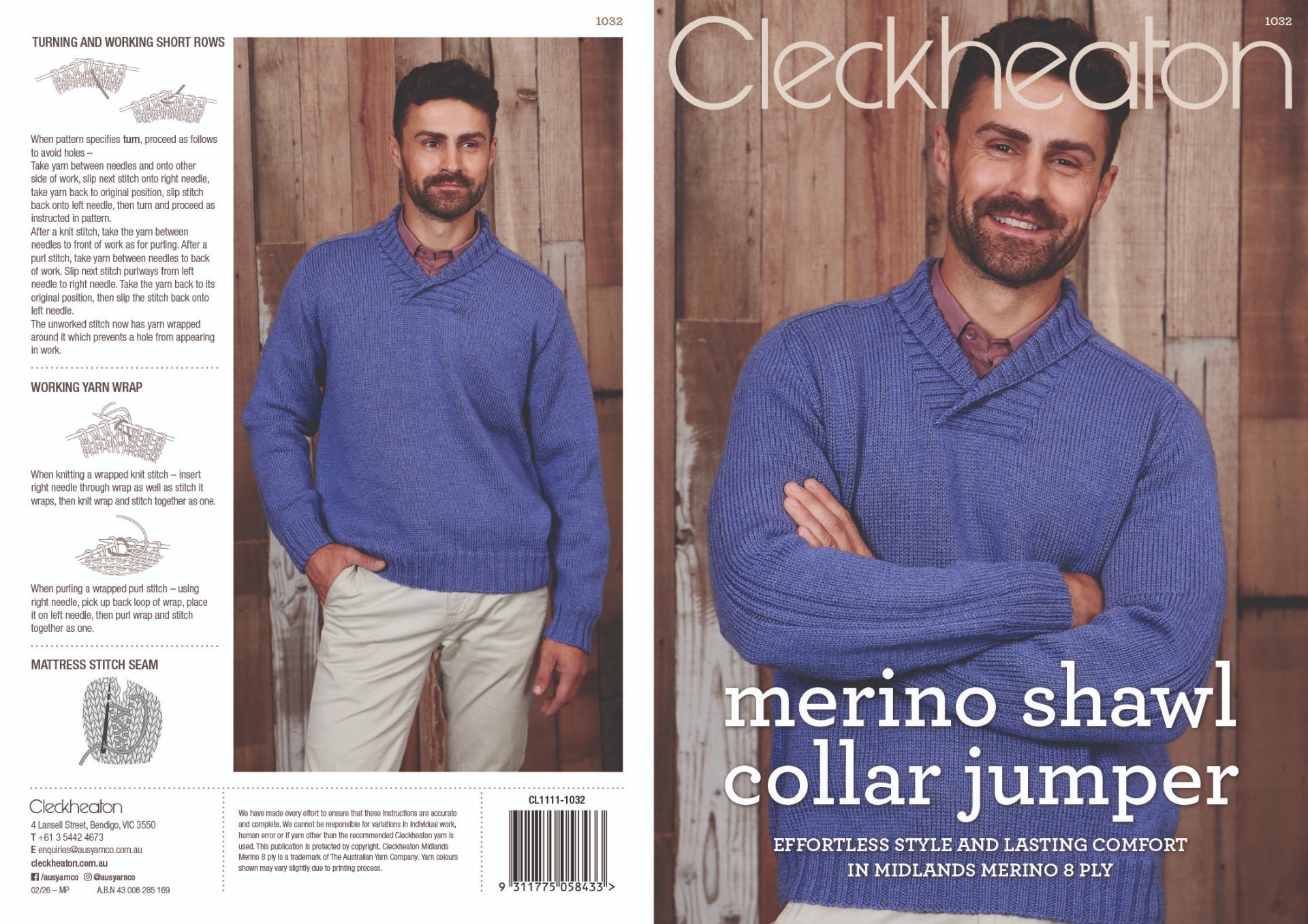 Leaflet 1032 - Cleckheaton Merino Shawl Collar Jumper
