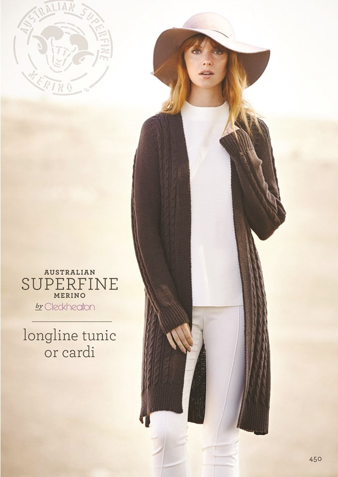 Leaflet 450 - Cleckheaton Superfine Merino Longline Tunic or Cardi