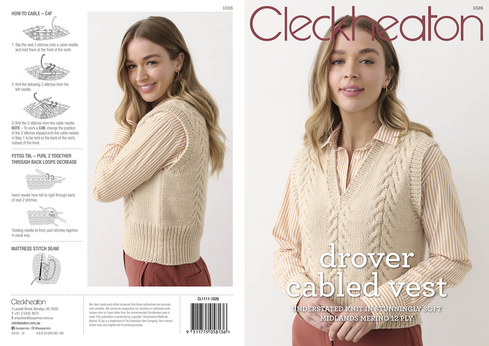 Leaflet 1026 - Cleckheaton Drover Cabled Vest 1