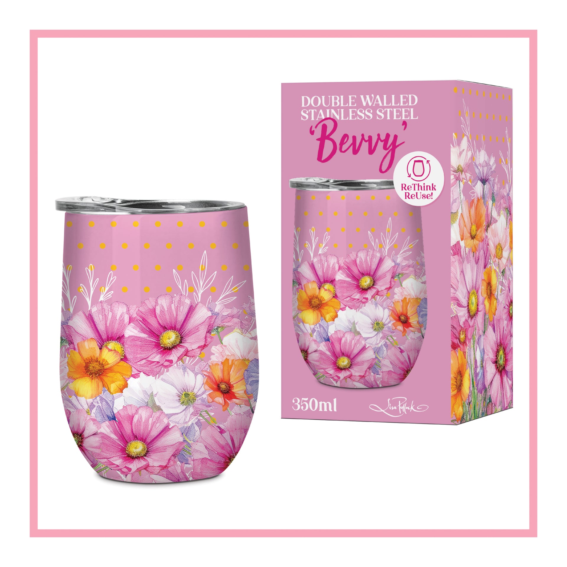 Lisa Pollock Bevvy Travel Mug 350ml Wildflowers - SSB031