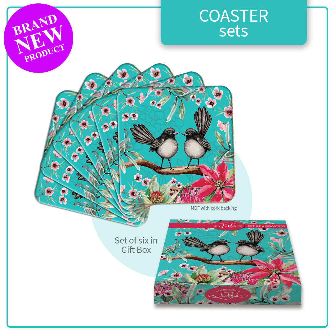 Lisa Pollock Coasters Set CSTR08 - Willy Wagtails