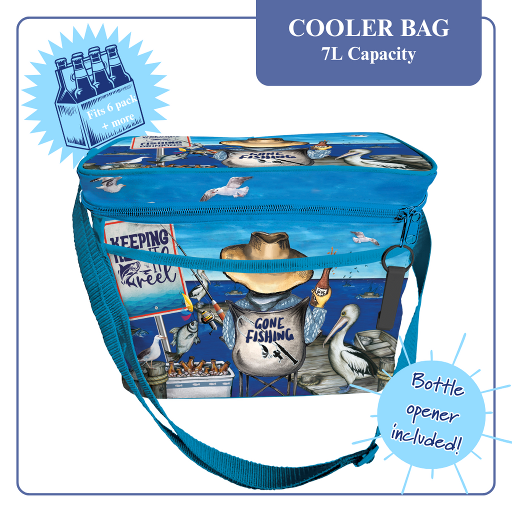 Lisa Pollock Insulated Cooler Bag Gone Fishing - HHCB5