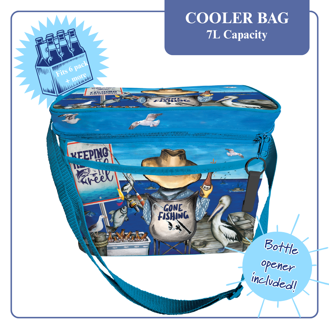 Lisa Pollock Insulated Cooler Bag Gone Fishing - HHCB5