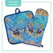 Lisa Pollock Oven Mitt Pot Holder Set  Royal Wrens - OMPH124