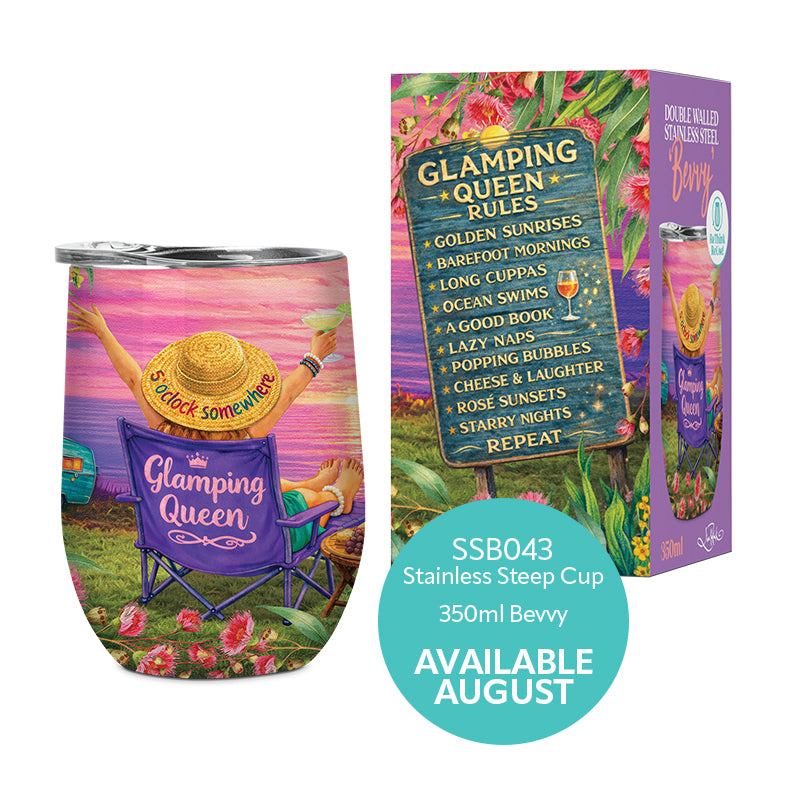 Lisa Pollock Bevvy Travel Mug 350ml Glamping Queen Rules - SSB043