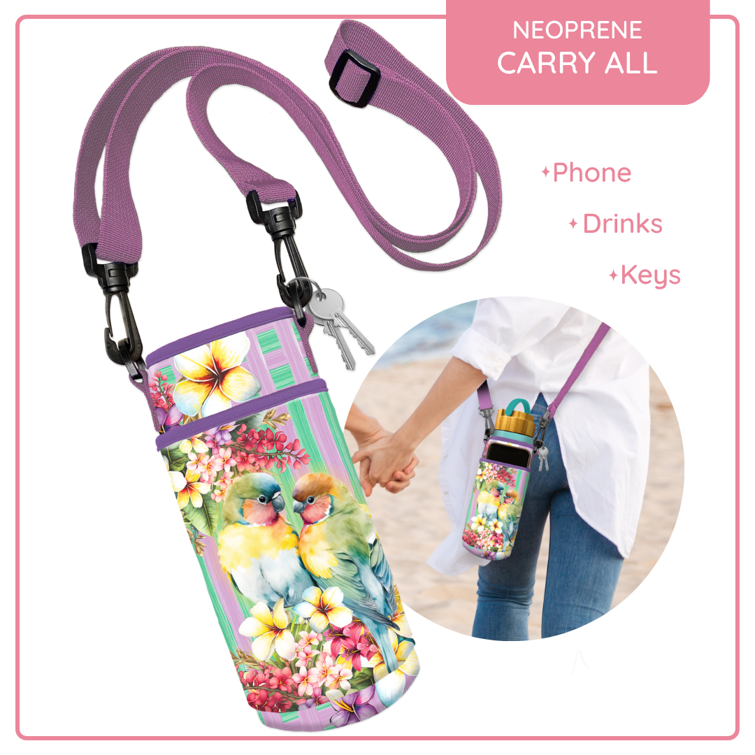 Lisa Pollock Insulated Water Bottle and Phone Carry All - Paradise Love Birds BMC20