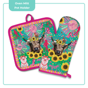 Lisa Pollock Oven Mitt Pot Holder Set  Carnival Cow - OMPH26