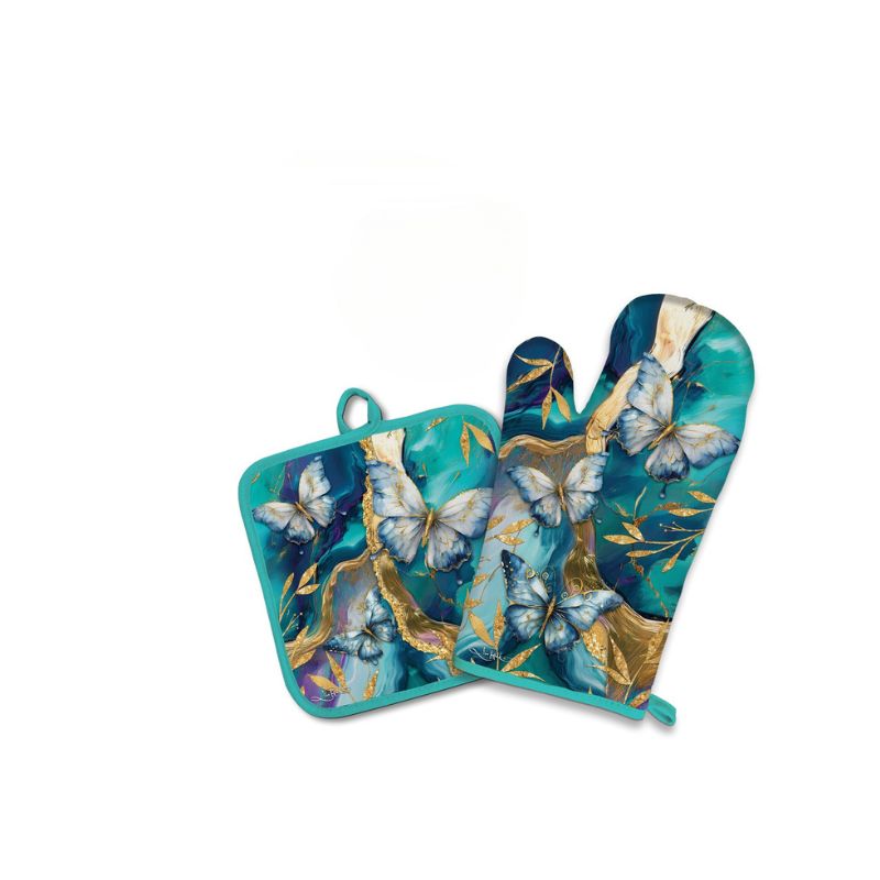 Lisa Pollock Oven Mitt Pot Holder Set Tranquil Butterflies - OMPH20