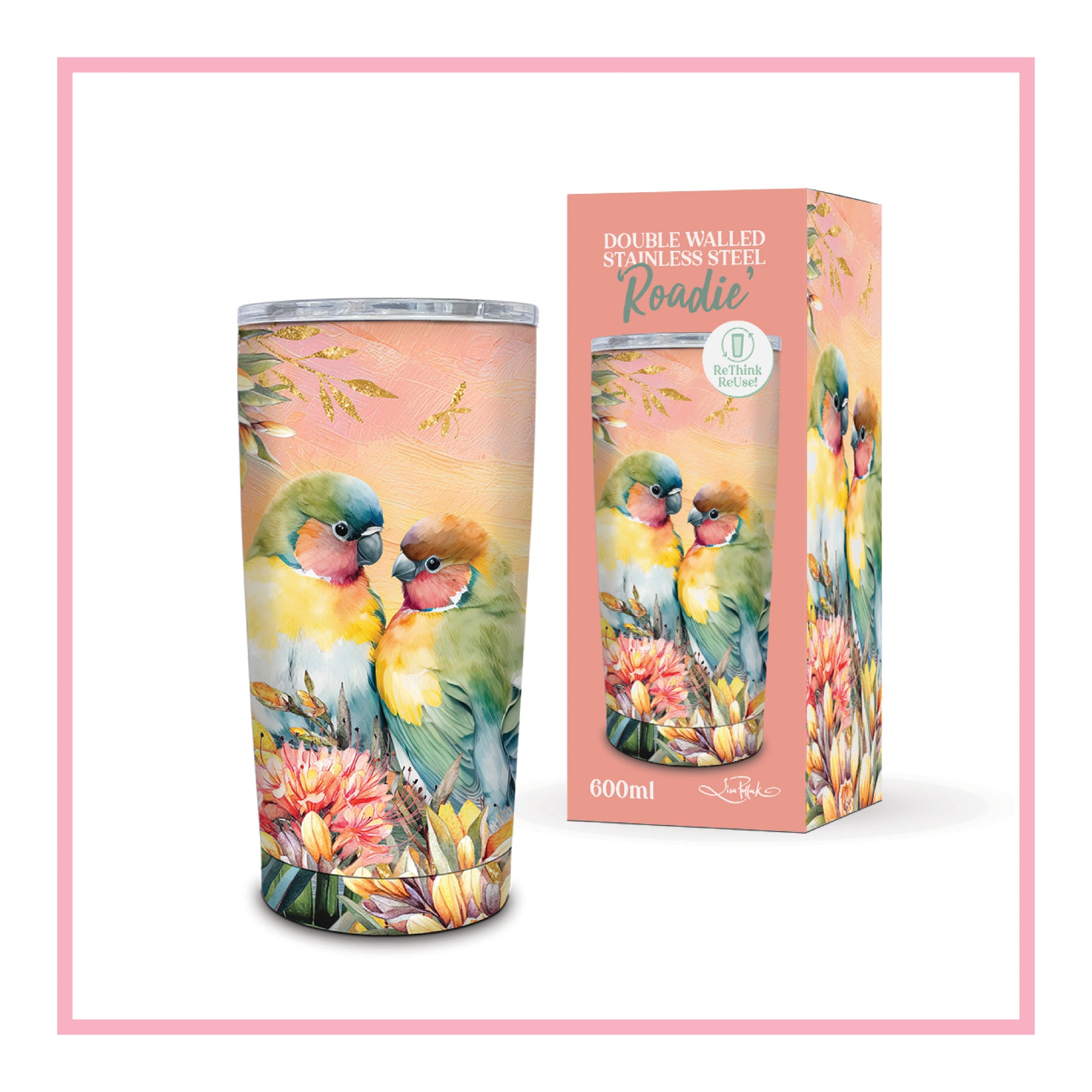 Lisa Pollock Roadie Travel Mug Love Birds SSRM36