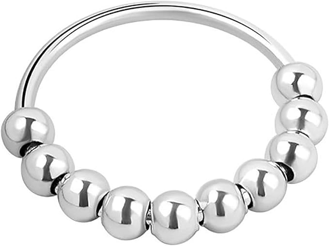 Silver Anxiety Ring Fidget - Silver Beads - Mooroolbark Wool