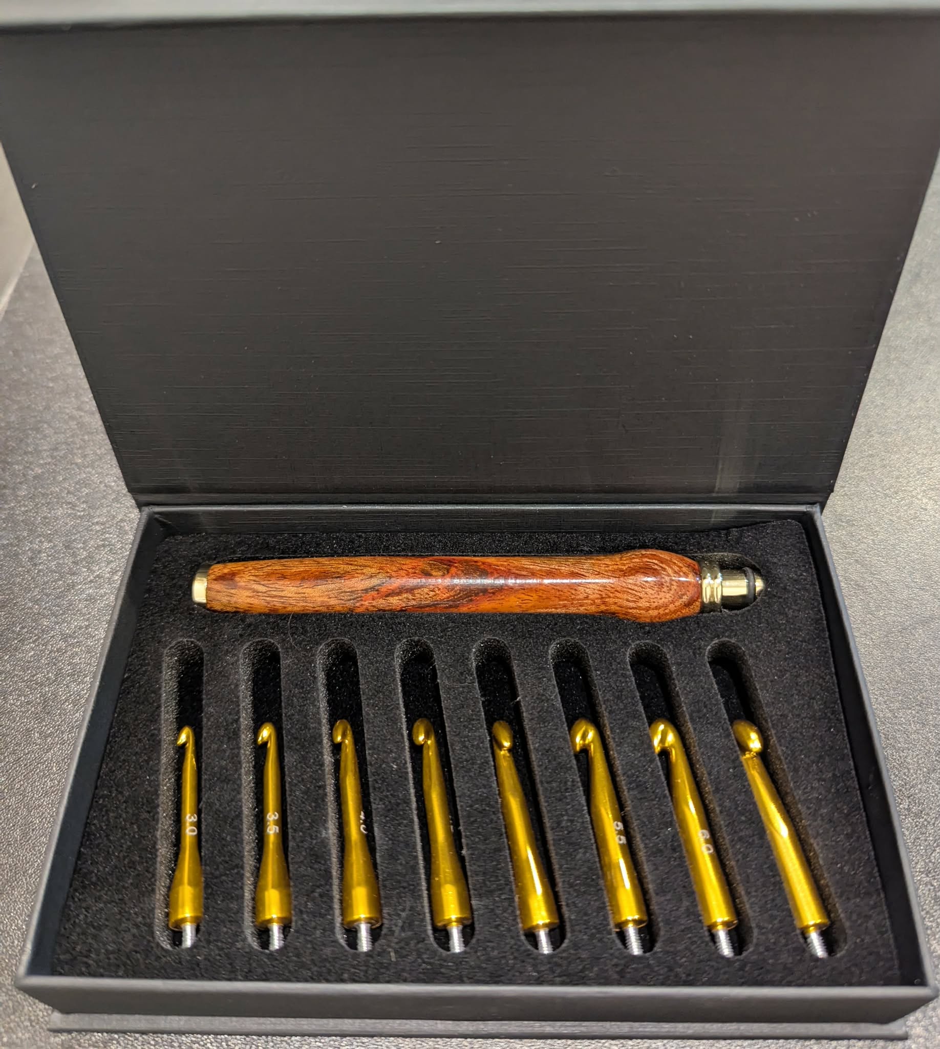 Woodwork and Whiskers Interchangeable Crochet Hook Set - 9 Piece 3139B340 - Mahogany Gold