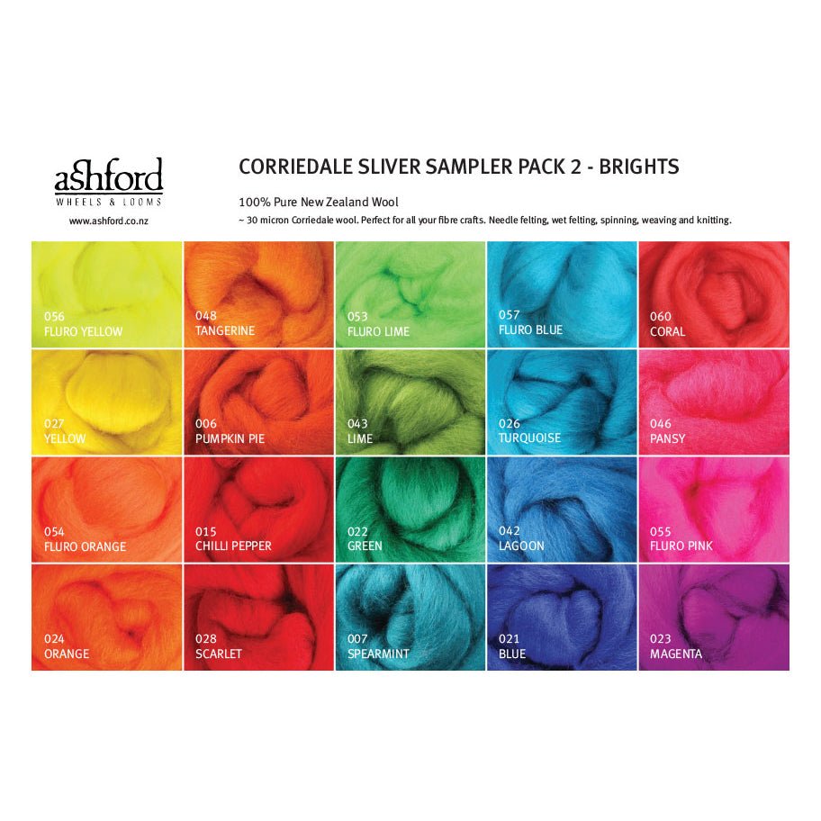 Ashford Corriedale Sliver Sample Pack - Brights 2 - FSP2 - Mooroolbark Wool