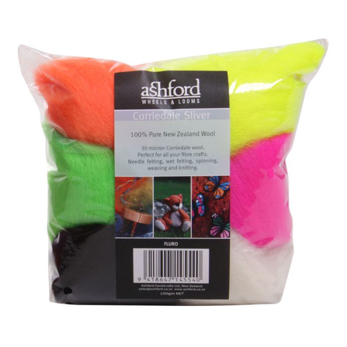 Ashford Corriedale Sliver Theme Pack - 100gm Bag - Fluro - CSPFL - Mooroolbark Wool