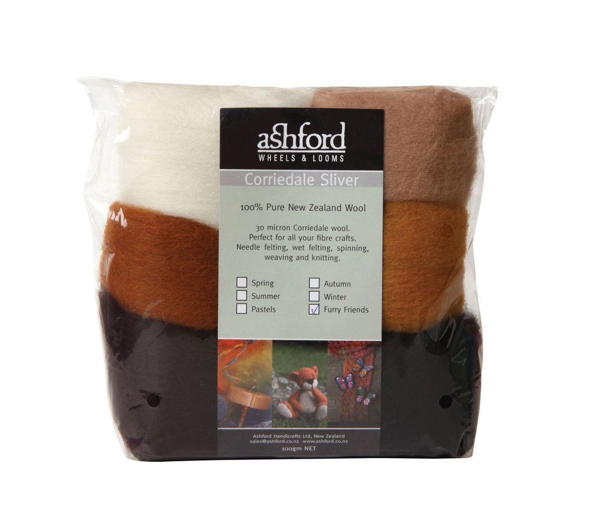 Ashford Corriedale Sliver Theme Pack - 100gm Bag - Furry Friends - CSPFF - Mooroolbark Wool
