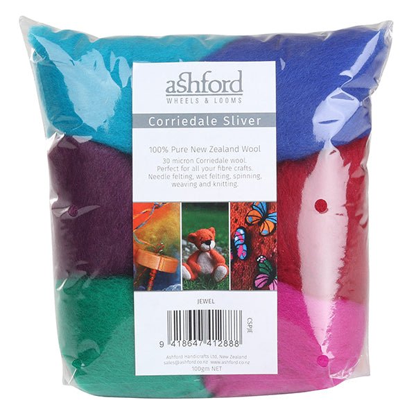 Ashford Corriedale Sliver Theme Pack - 100gm Bag - Jewel- CSPJE - Mooroolbark Wool