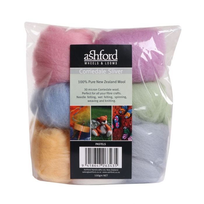 Ashford Corriedale Sliver Theme Pack - 100gm Bag - Pastels - CSPPA - Mooroolbark Wool