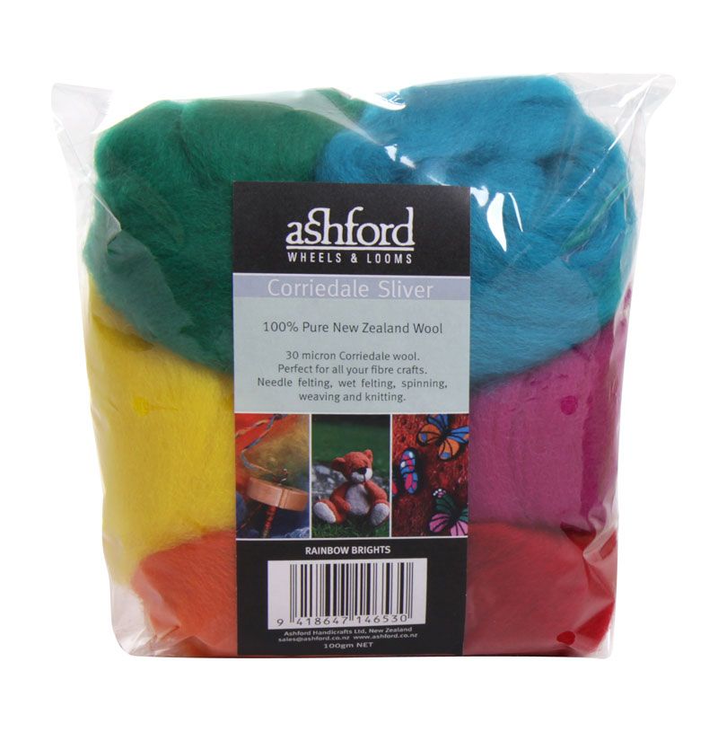 Ashford Corriedale Sliver Theme Pack - 100gm Bag - Rainbow Brights - CSPRB - Mooroolbark Wool