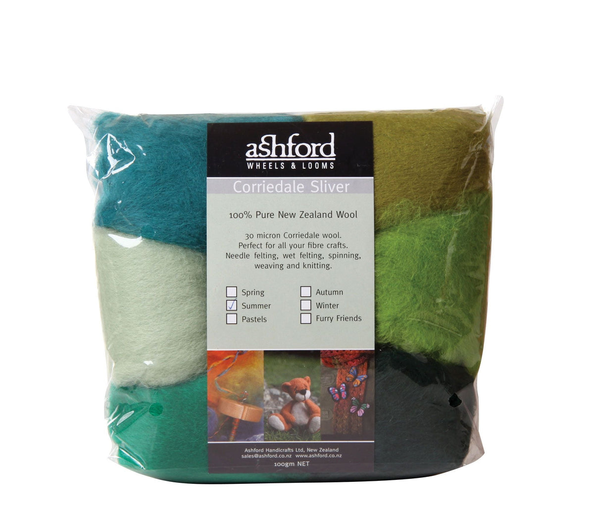 Ashford Corriedale Sliver Theme Pack - 100gm Bag - Summer - CSPSU - Mooroolbark Wool
