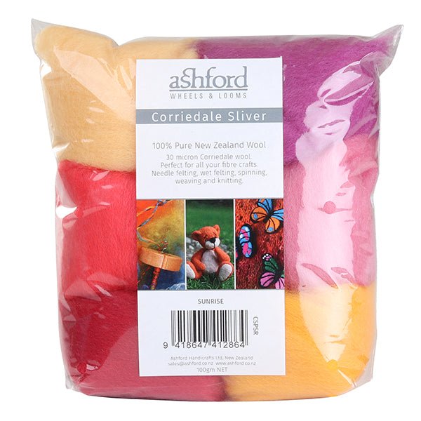 Ashford Corriedale Sliver Theme Pack - 100gm Bag - Sunrise- CSPSR - Mooroolbark Wool
