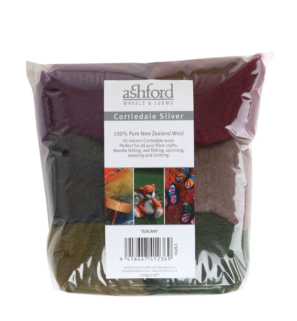 Ashford Corriedale Sliver Theme Pack - 100gm Bag - Tuscany - CSPTU - Mooroolbark Wool