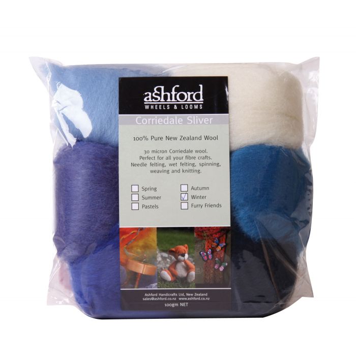 Ashford Corriedale Sliver Theme Pack - 100gm Bag - Winter - CSPWI - Mooroolbark Wool
