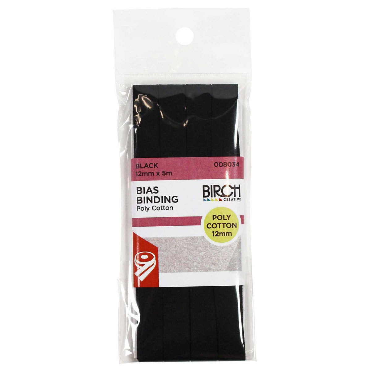 Birch Bias Binding 12mm x 5m - Black 008034 - Mooroolbark Wool