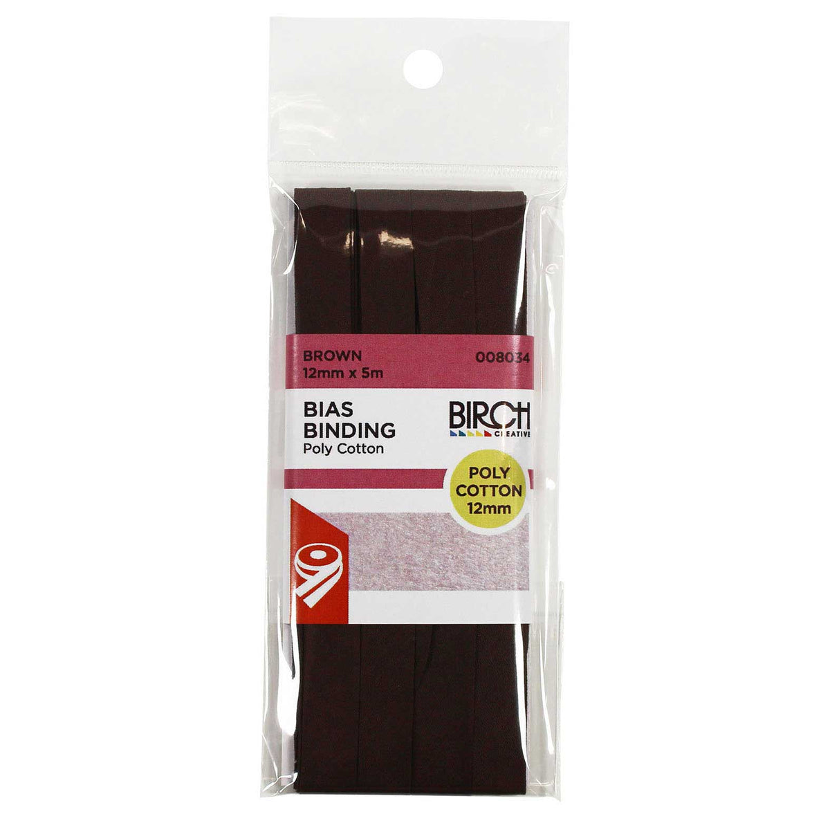 Birch Bias Binding 12mm x 5m - Brown 008034 - Mooroolbark Wool