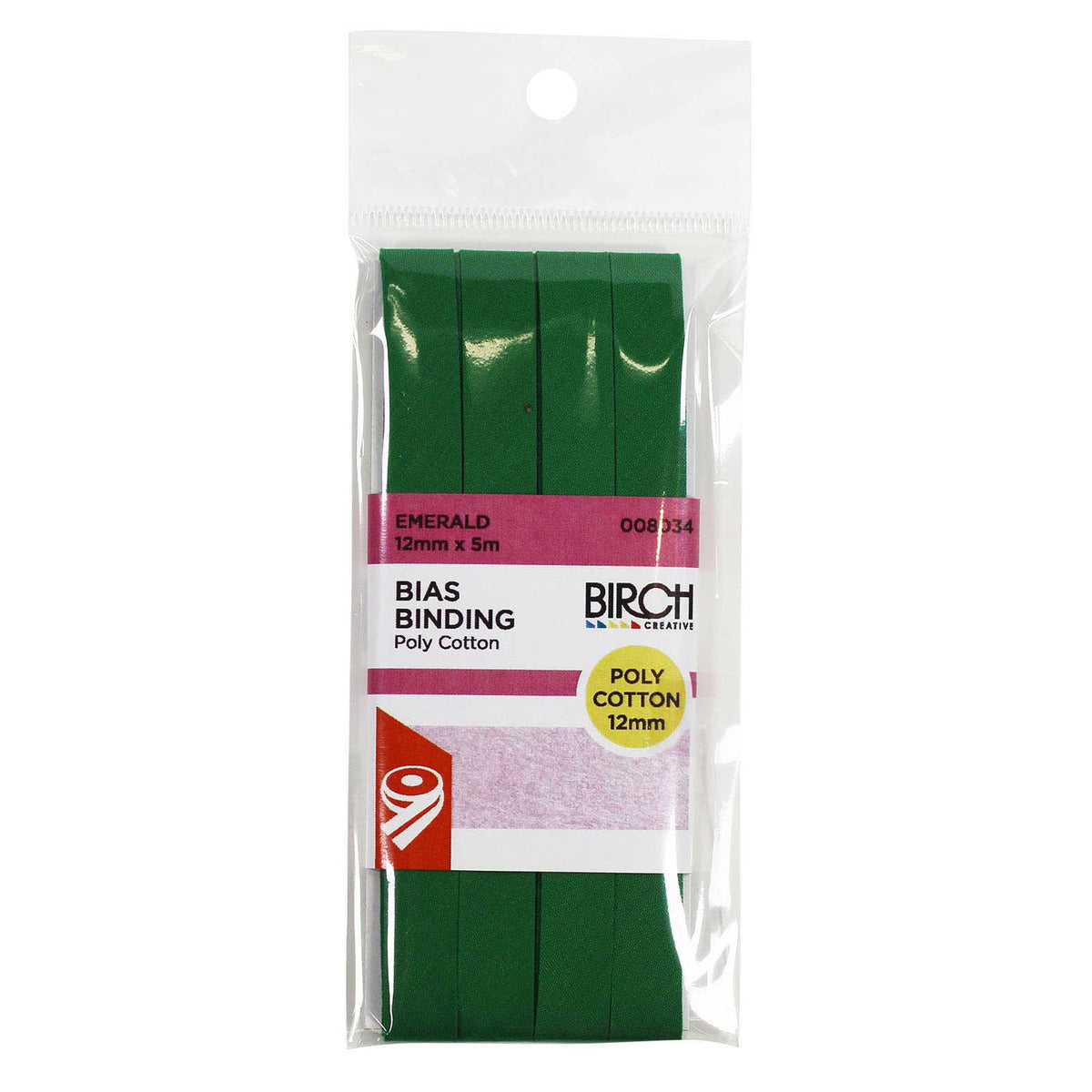 Birch Bias Binding 12mm x 5m - Emerald 008034 - Mooroolbark Wool